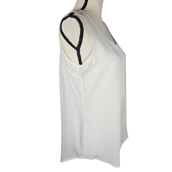 Mint Sleevless Scoop Neck Sheer Button Down Blouse, Ivory, Large - Picture 3 of 9